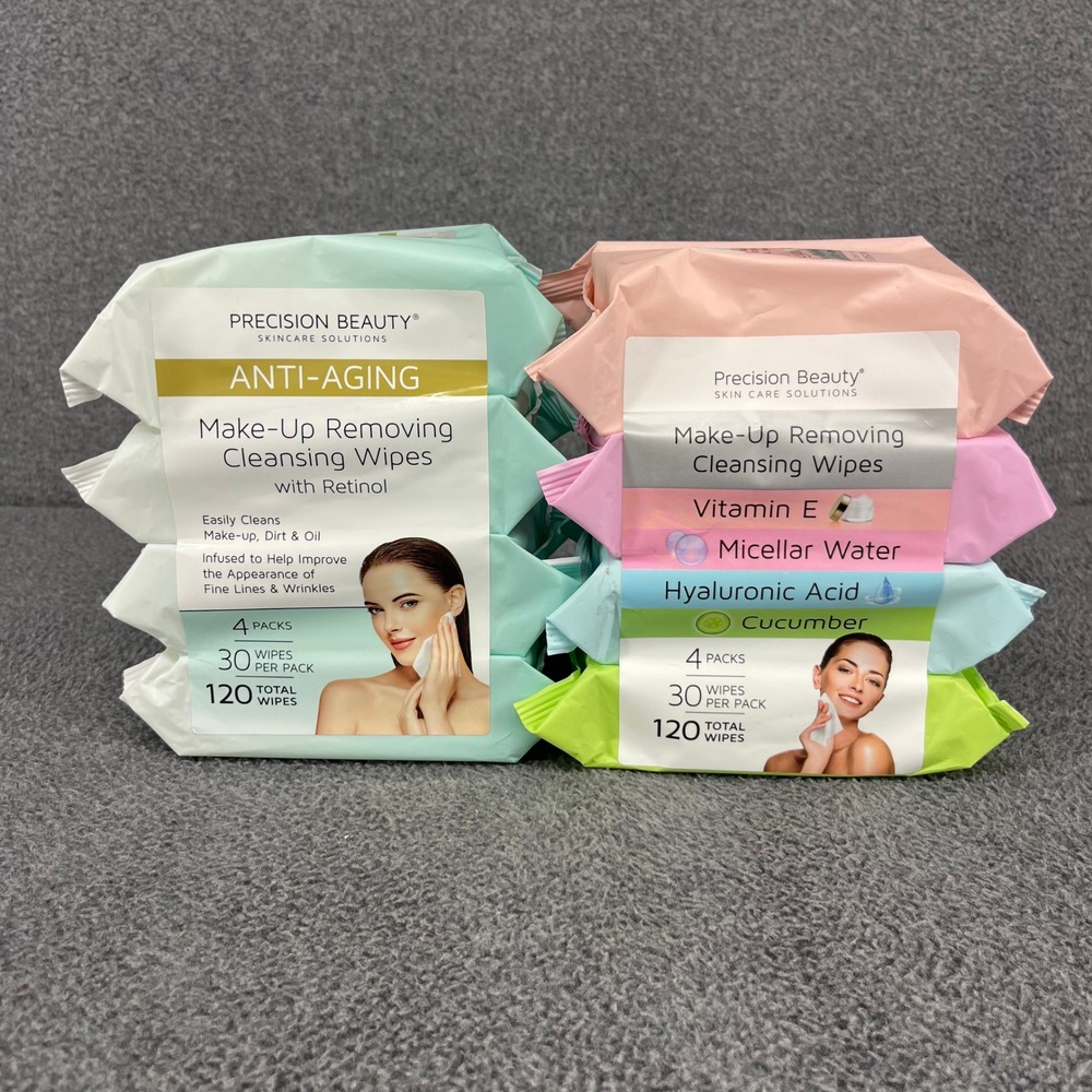 Precision Beauty Makeup Removing Wipes Women 8-Pack Multi Retinol Vitamin E Lot